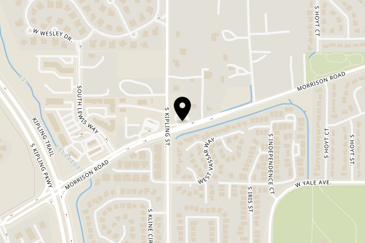 Map showing the location of Piggin' Out Smokehouse on 9987 Morrison Rd in Lakewood